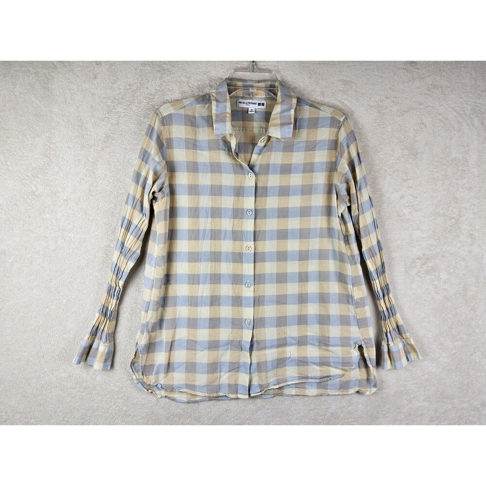 Ines De La Fressange X Uniqlo Women's Cotton Button Front Plaid Shirt Top Sz XS